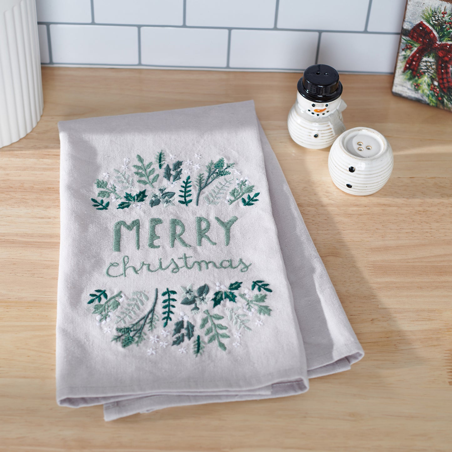 Merry Christmas Green Kitchen Towel