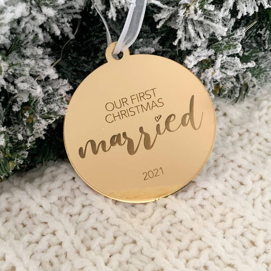 Our First Christmas Married Ornament - Gold