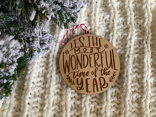 It's The Most Wondeful Time Of The Year Hand Lettered Ornament