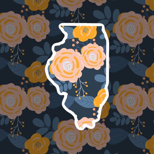 Illinois State Outline - Floral