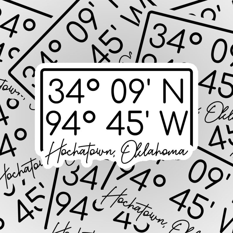 Hochatown, Oklahoma Coordinates Sticker