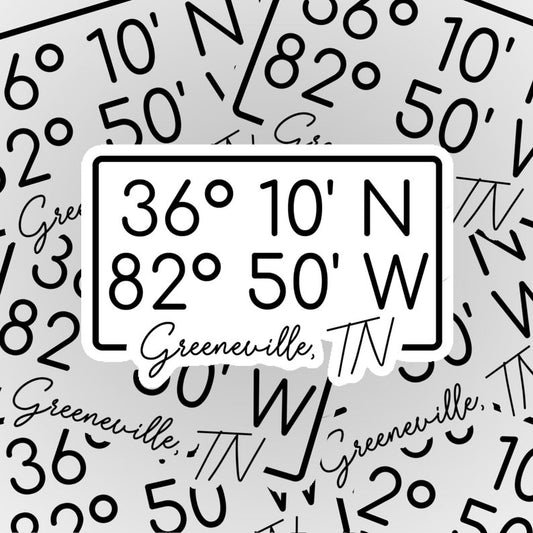 Greeneville, TN Coordinates Sticker
