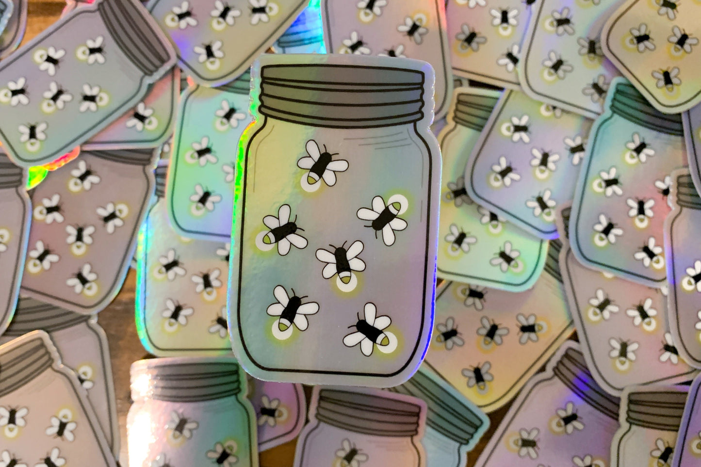 Jar of Fireflies Holographic Sticker