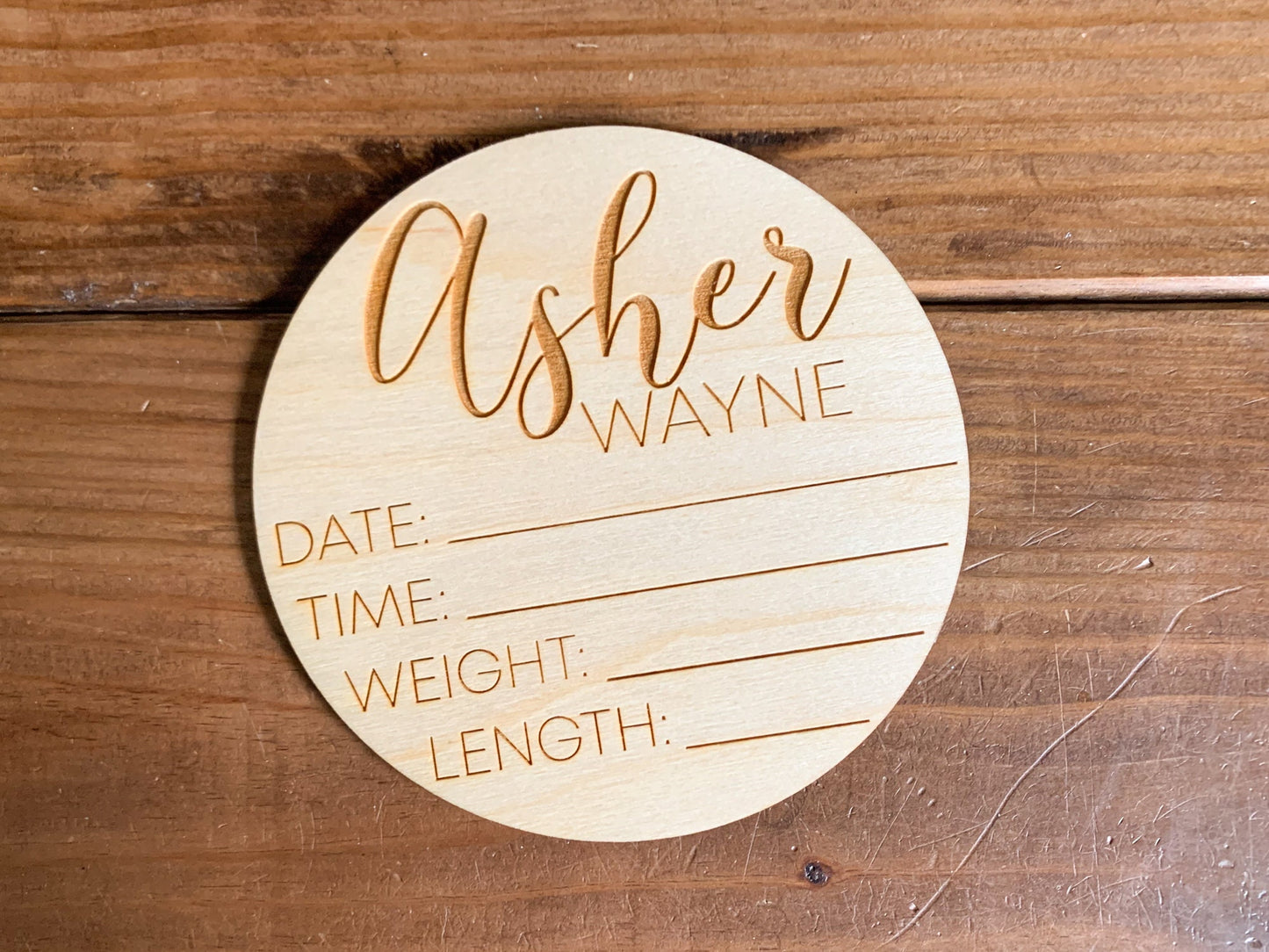 Baby Announcement Wooden Round