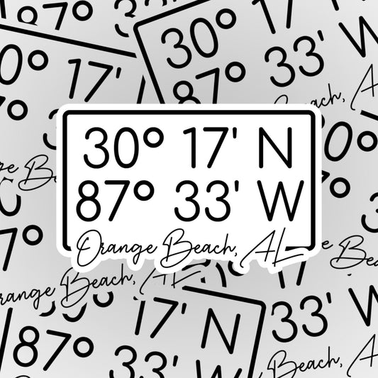 Orange Beach, AL Coordinates Sticker