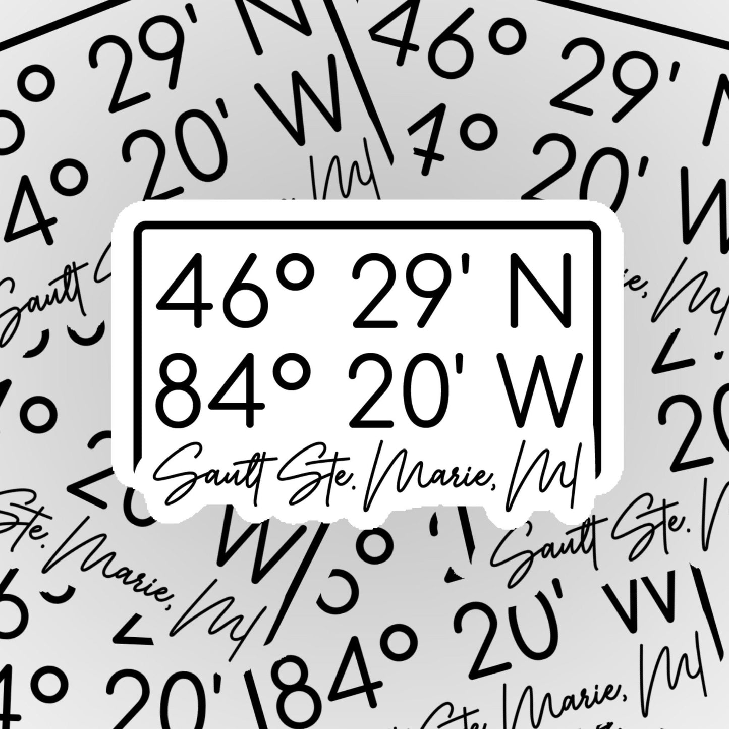 Sault Ste. Marie, MI Coordinates Sticker